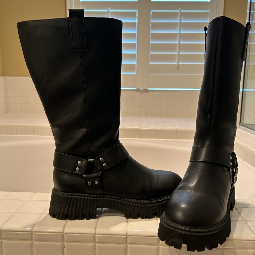 Princess Polly Black Leather Women's Boots